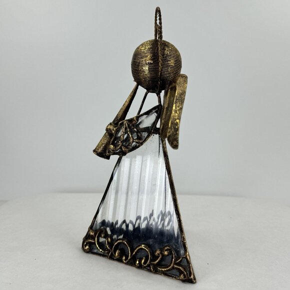 Decorative Angel Votive Candle Holder Metal Art Triangle Figurine With Trumpet - Picture 5 of 11